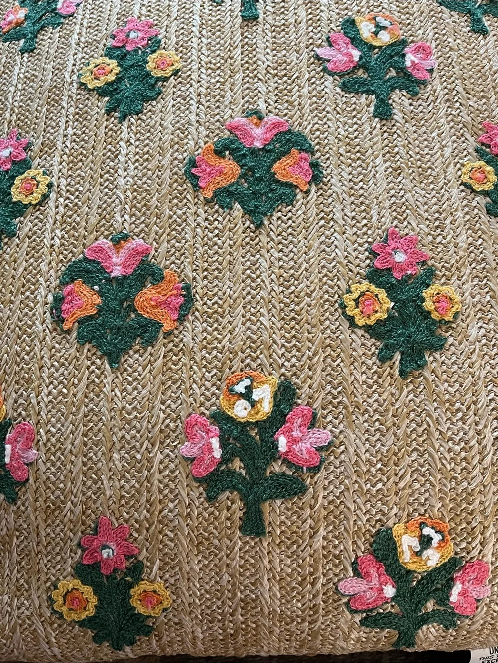 Palm Studio Indian Raffia block print Style Floral Block Throw Pillow! 20” x 20”